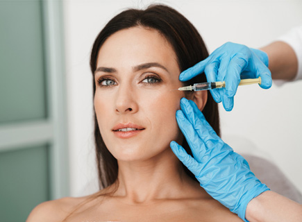 Photo of beautiful woman getting mesotherapy treatment in face